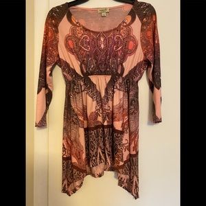 Rhinestone embroidered Pink Tunic, size small